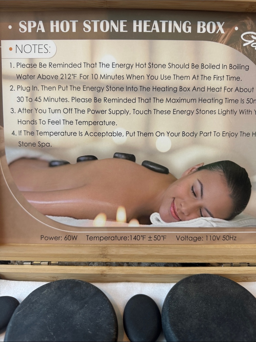 Bamboo Massage Hot Stone Kit Case - Natural Wood